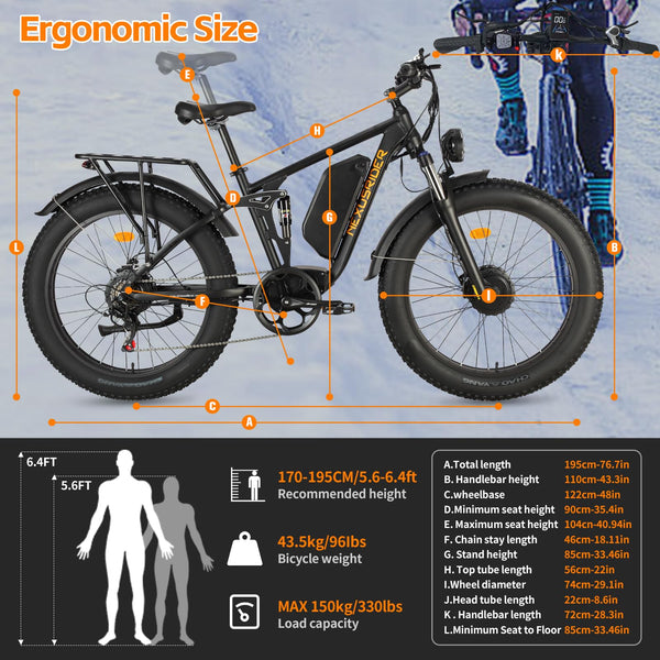 BROTOSPAC Electric Bike for Adult, NexusRider Trailblazer 2000W Dual Motor 35 MPH 48V 22.4Ah AWD Ebike, 26" Fat Tire MTB, Dual Hydraulic Disc Brake 7 Speed, 4 Riding Modes