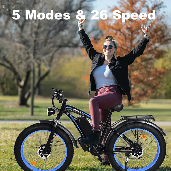 Ronson Electric Bike Adults,2000W Dual Motor Ebike,1000W 48V/23AH Removable Battery Ebike,26-Speed Electric Dirt Bike for Adults,26" x4.0 Fat Tire Electric Bike,E-Bike Passed UL&GCC Certification