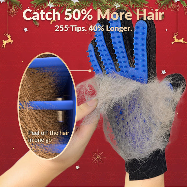 Pet Hair Remover Glove - Gentle Pet Grooming Glove Brush - Deshedding Glove - Massage Mitt with Enhanced Five Finger Design - Perfect for Dogs & Cats with Long & Short Fur - 1 Pack (Right-Hand), Blue