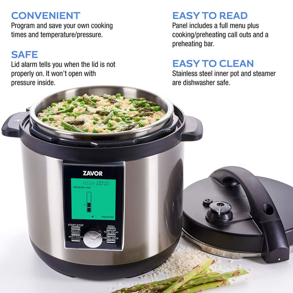 Zavor LUX LCD 8 Quart Programmable Electric Multi-Cooker: Pressure Cooker, Slow Cooker, Rice Cooker, Yogurt Maker, Steamer and More - Stainless Steel (ZSELL03)