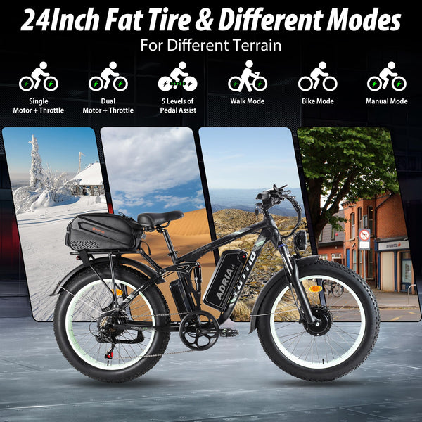 Tuttio Peak 4000W Dual Motor Electric Bike for Adults 40MPH 52V 30AH Dirt Ebike for Off-Road Mountain Beach Snow - White