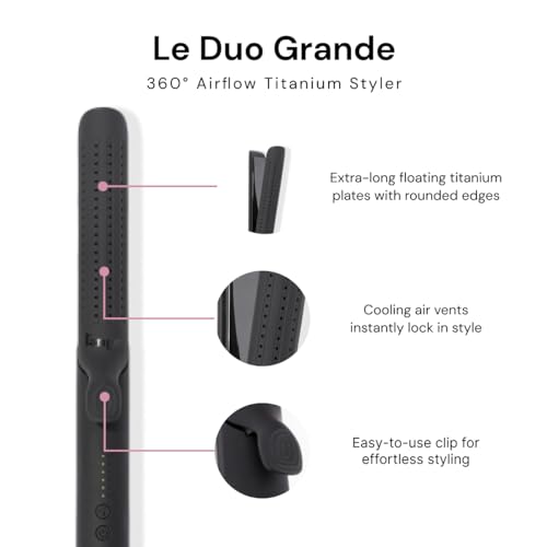 L'ANGE HAIR Le Duo Grande 360° Airflow Styler | 2-in-1 Curling Wand & Titanium Flat Iron Hair Straightener | Professional Hair Curler with Cooling Air Vents to Lock in Style | Adjustable Temp (Black)