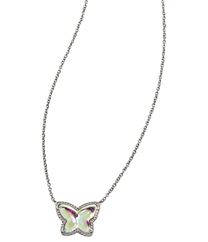 Kendra Scott Lillia Butterfly Silver-Plated Brass Pendant Necklace, Fashion Jewlery for Women, Dichoric Glass