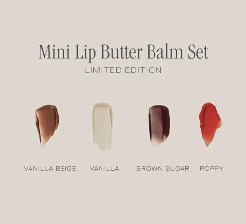 SUMMER FRIDAYS Mini 4 x 0.16 oz/ 5 g Lip Butter Balm set in Vanilla Vanilla Beige Brown Sugar & Poppy holiday gift