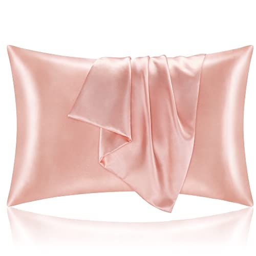 BEDELITE Satin Silk Pillowcase for Hair and Skin, Coral Pillow Cases Standard Size Set of 2 Pack, Super Soft Pillow Case with Envelope Closure (20x26 Inches)