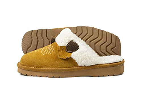 ARIAT Women's Jackie Square Toe Warm Soft Suede Leather Indoor Outdoor Slippers with Plush Collar, Tan, 8