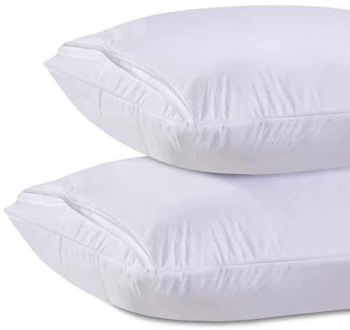 White Classic Zippered Style Pillow case Cover - Luxury Hotel Collection 200 Thread Count, Soft Quiet Zippered Pillow Protectors, King Size, Set of 2