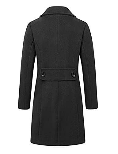 Bankeng Women Winter Wool Blend Camel Mid-Long Coat Notch Double-Breasted Lapel Jacket Outwear (Large, Black)