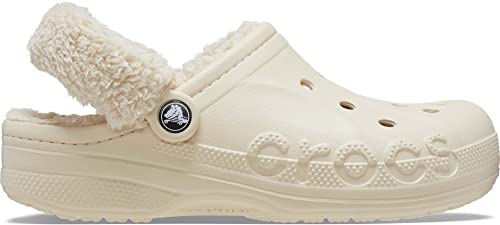 Crocs Unisex-Adult Baya Lined Fuzz Strap Clogs, Winter White, 7 US Men