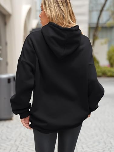 EFAN Hoodies for Women Black Oversized Sweatshirts Hooded Pullover Casual Workout Soft Fall Fashion Outfits Winter Clothes 2023