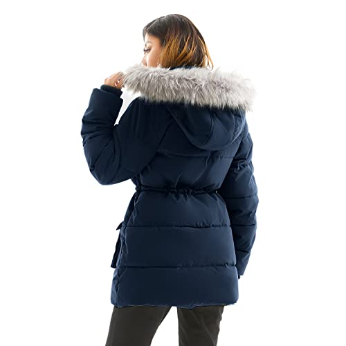 FARVALUE Women's Winter Coat Down Long Parka Winter Jacket Thicken Puffer Coat Warm Jacket with Removable Fur Hood Navy 3XL