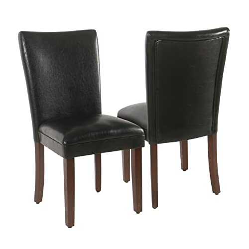HomePop Parsons Upholstered Accent Dining Chair, Set of 2, Black Faux Leather