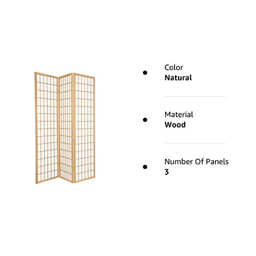 Legacy Decor 3 Panels Room Divider Privacy Screen Japanese Shoji Style Natural Finish 71" Tall x 52" Wide