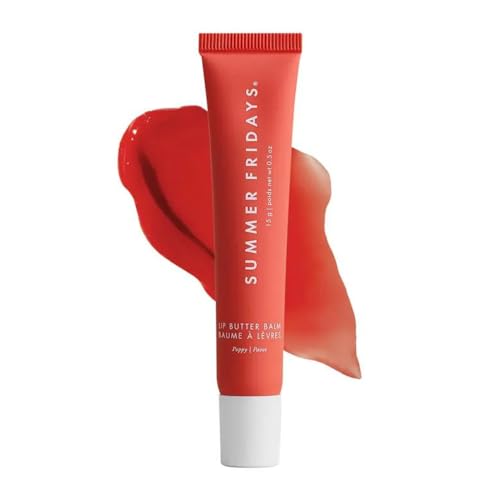 Summer Fridays Lip Butter Balm - Conditioning Lip Mask and Lip Balm for Instant Moisture, Shine and Hydration - Sheer-Tinted, Soothing Lip Care - Poppy (.5 Oz)