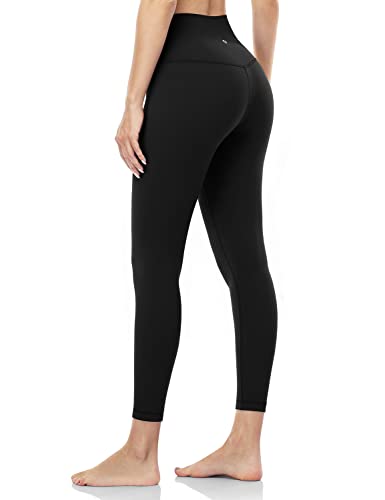 HeyNuts Pure&Plain 7/8 High Waisted Leggings for Women, Hawthorn Athletic Compression Tummy Control Yoga Pants 25'' Black M(8/10)