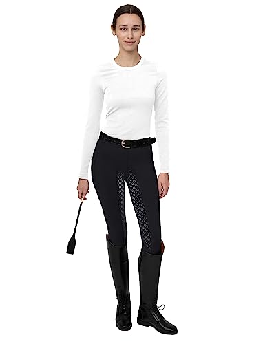 FitsT4 Women's Full Seat Riding Tights Active Silicon Grip Horse Riding Tights Equestrian Breeches Black Size L