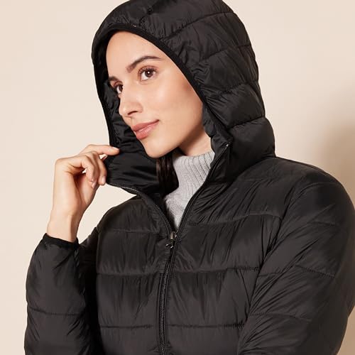 Amazon Essentials Women's Lightweight Water-Resistant Hooded Puffer Coat (Available in Plus Size), Black, X-Large