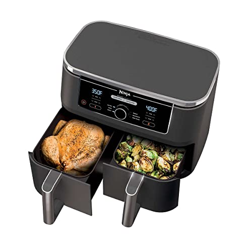 Ninja AD350CO Foodi 10 Quart 6-in-1 DualZone XL 2-Basket Air Fryer with 2 Independent Frying Baskets, Match Cook & Smart Finish to Roast, Broil, Dehydrate for Quick, Easy Family-Sized Meals, Grey (Renewed)