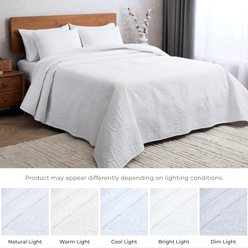 Mellanni Bedspread Coverlet Set - White Bedding Cover with Shams - Ultrasonic Quilting Technology - 3 Piece Oversized White Quilt King Size Set - Bedspreads & Coverlets (King, White)