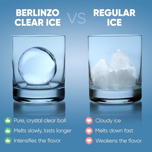  BERLINZO Premium Clear Ice Cube Maker - Whiskey Ice Ball Maker  Mold Large 2 Inch - Crystal Clear Ice Maker Sphere - Clear Ice Ball Maker  with Storage Bag: Home & Kitchen