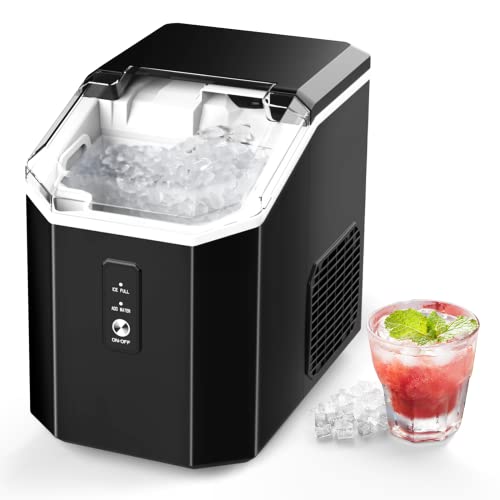 Nugget Ice Maker Countertop, Crushed Chewable Ice Maker, Self Cleaning Ice Makers with One-Click Operation, 34Lbs/24H, Pebble Portable Ice Machine with Ice Scoop for Home Bar Camping RV
