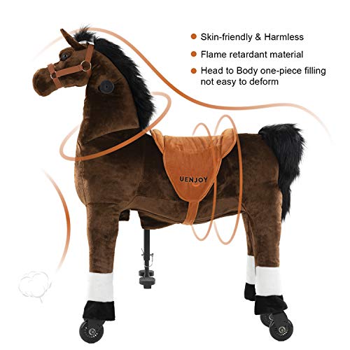 Uenjoy Riding Horse for Big Kids Ride on Horse Toy, Pony Rider Mechanical Walking Action Plush Animal for 6 Years to Adult, No Battery or Electricity, Giddy up, Max Load 187LBS, Large Size, Chocolate