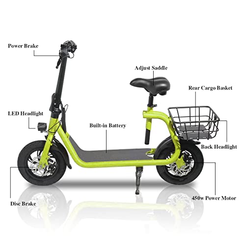 SEHOMY 2 Wheels Electric Scooter with Seat Adults 265lbs, 450W Motor Folding Commuting E- Scooters 15MPH for Adults, Sports Electric Mopeds Bike Scooter for Adults 36V Battery for 20Miles Max Range