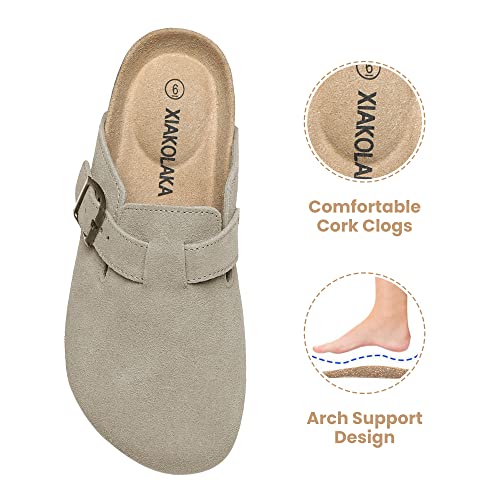 Xiakolaka Women's Boston Clogs Adjustable Buckle Slip on Cork Footbed Home Clog Slippers Beige Size 9