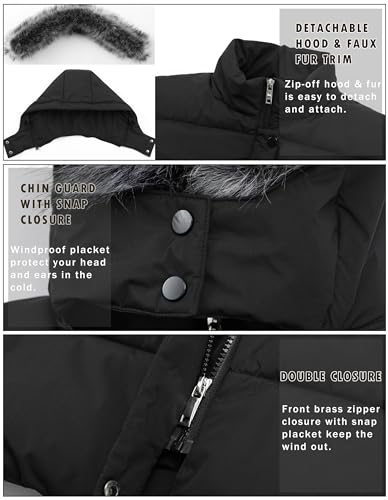 GGleaf Winter Coats for Women Hooded Warm Long Puffer Parka Jacket with Fur Hood Black X-Large