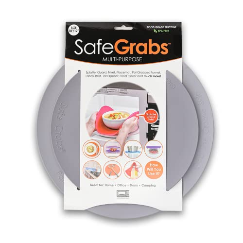 Safe Grabs: Multi-Purpose Silicone Original Microwave Mat as Seen on Shark Tank | Splatter Guard, Trivet, Hot Pad, Pot Holder, (BPA Free, Heat Resistant, Dishwasher Safe), Set of 2 (Cement)