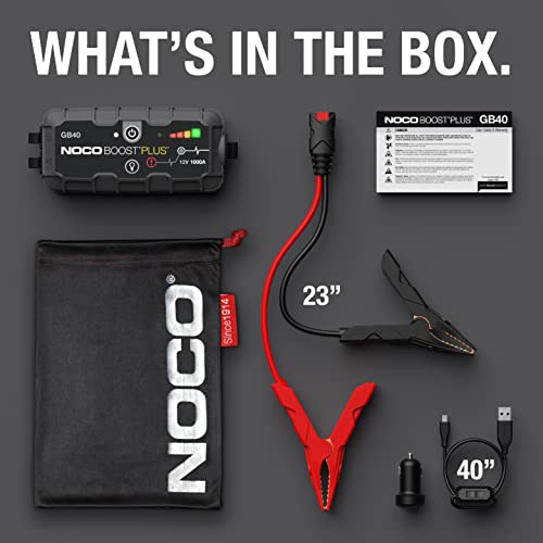 NOCO Boost Plus GB40 1000A UltraSafe Car Battery Jump Starter, 12V Battery Pack, Battery Booster, Jump Box, Portable Charger and Jumper Cables for 6.0L Gasoline and 3.0L Diesel Engines, Gray