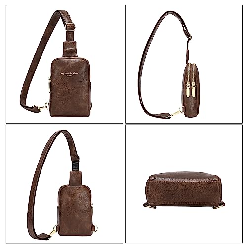 INICAT Small Crossbody Sling Bag Faux Leather Fanny Packs Purses for Women Men (26 Brown)
