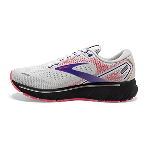 Brooks Women's Ghost 14 Neutral Running Shoe - White/Purple/Coral - 8.5 Medium