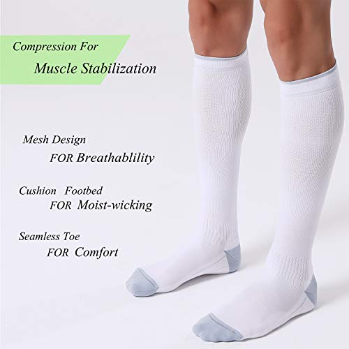 FITRELL 3 Pairs Compression Socks for Women and Men 20-30mmHg- Support Socks for Travel, Running, Nurse, Medical BLACK+WHITE+GREY S/M