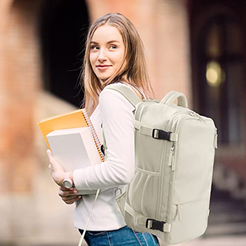 Hanples Extra Large Travel Backpack for Women as Person Item Flight Approved, 40L Carry On Backpack, 17 Inch Laptop Waterproof Hiking Casual Bag Backpack(Beige)