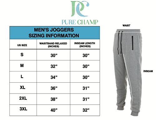 PURE CHAMP Mens 3 Pack Fleece Active Athletic Workout Jogger Sweatpants for Men with Zipper Pocket and Drawstring Size S-3XL (Large, Set 1)