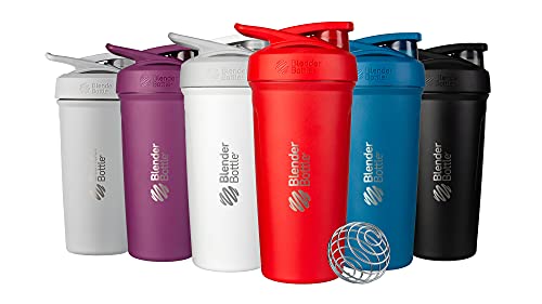 BlenderBottle Strada Shaker Cup Insulated Stainless Steel Water Bottle with Wire Whisk, 24-Ounce, Black