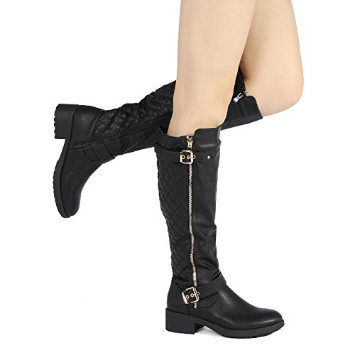 DREAM PAIRS Women's Wide Calf Knee High Boots, Low Stacked Heel Riding Boots, Black-wide-u, Size 8.5 Utah-w