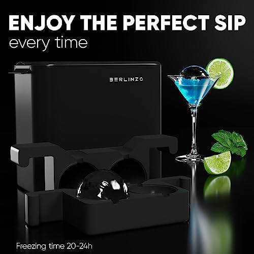 Premium Berlinzo Clear Ice Ball Maker - Whiskey Ice Ball Maker Mold Large 2.4 Inch - Crystal Clear Ice Maker Sphere - Clear Ice Cube Maker with Storage Bag - Whiskey Gifts for Men