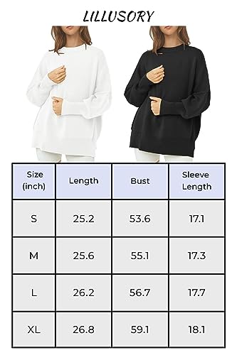 LILLUSORY Women's Crewneck Batwing Long Sleeve Sweater 2023 Fall Oversized Ribbed Knit Side Slit Pullover Top Apricot