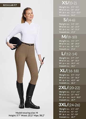 BALEAF Womens Horse Riding Pants Full Seat Riding Breeches Equestrian Tights Horseback Silicone Zipped Pocket Brown M