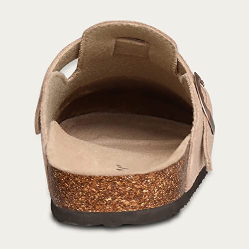 KIDMI Women's Suede Clogs Leather Mules Cork Footbed Sandals Potato Shoes with Arch Support Taupe Size 9-9.5