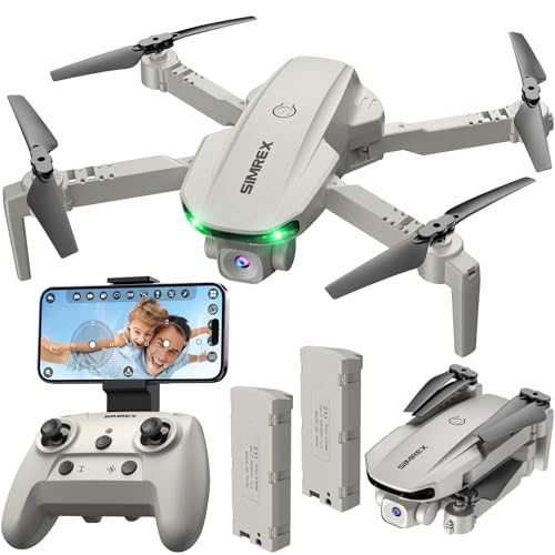 SIMREX X800 Drone with Camera for Adults Kids, 1080P FPV Foldable Quadcopter with 90° Adjustable Lens, RGB Lights, 360° Flips, One Key Take Off/Land, Altitude Hold, Modular Battery Design Gray