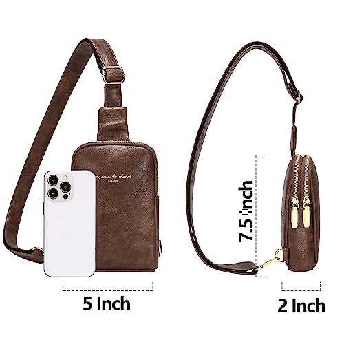 INICAT Small Crossbody Sling Bag Faux Leather Fanny Packs Purses for Women Men (26 Brown)