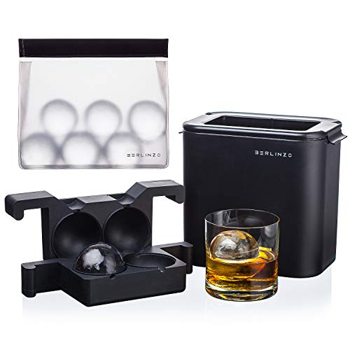 Premium Berlinzo Clear Ice Ball Maker - Whiskey Ice Ball Maker Mold Large 2.4 Inch - Crystal Clear Ice Maker Sphere - Clear Ice Cube Maker with Storage Bag - Whiskey Gifts for Men
