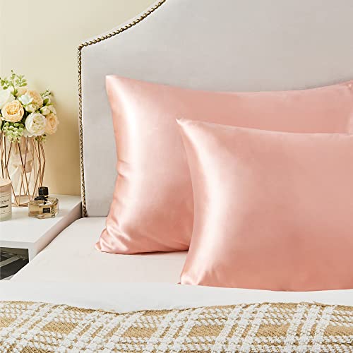 BEDELITE Satin Silk Pillowcase for Hair and Skin, Coral Pillow Cases Standard Size Set of 2 Pack, Super Soft Pillow Case with Envelope Closure (20x26 Inches)
