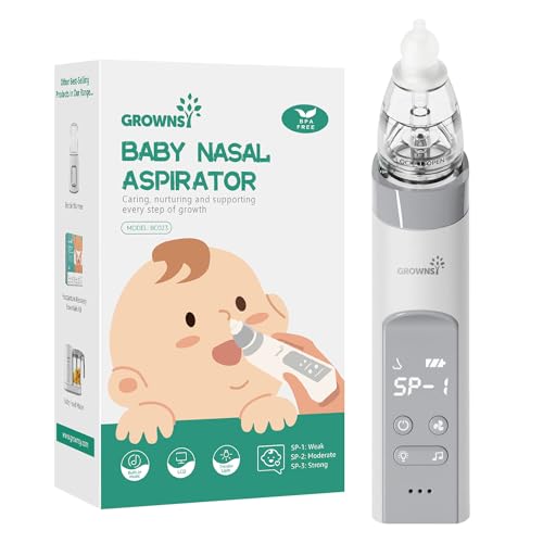 GROWNSY Nasal Aspirator for Baby, Electric Nose Aspirator for Toddler, Baby Nose Sucker, Automatic Nose Cleaner with 3 Silicone Tips, Adjustable Suction Level, Music and Light Soothing Function