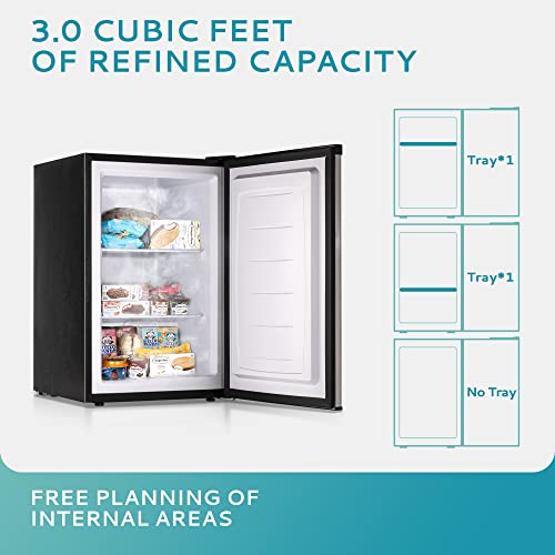 EUHOMY Upright freezer, 3.0 Cubic Feet, Single Door Compact Mini Freezer with Reversible Stainless Steel Door, Small freezer for Home/Dorms/Apartment/Office (Silver)