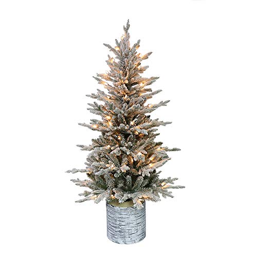 Puleo International 4.5 Foot Pre-Lit Potted Flocked Arctic Fir Artificial Christmas Tree with 70 UL-Listed Clear Lights