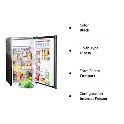 Upstreman 3.2 Cu.Ft Mini Fridge with Freezer, Single Door, Adjustable Thermostat, Refrigerator for Dorm, Office, Bedroom, Black-BR321